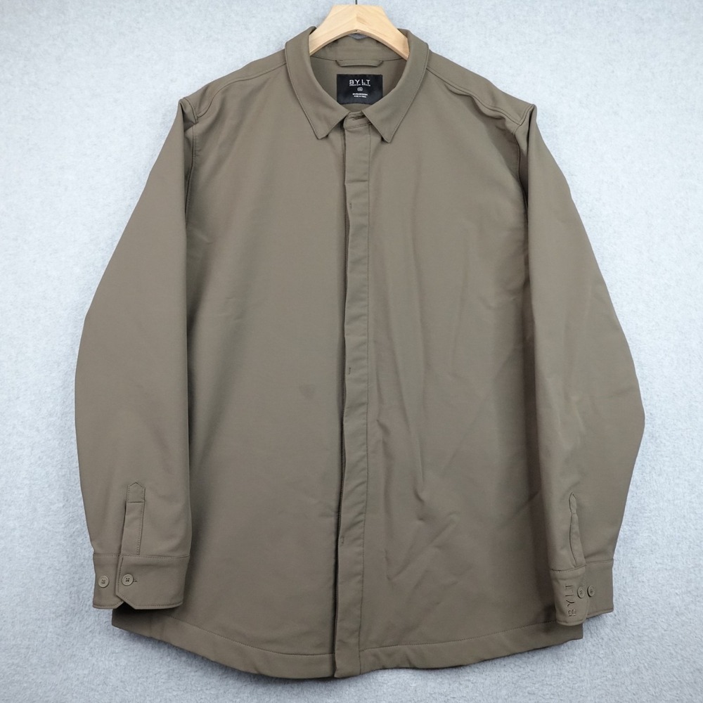 BYLT Tech Nylon Performance Shirt Shacket Jacket Taupe Mens 2XL Buttoned Pockets